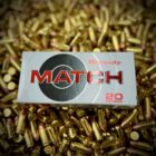 Front view of Hornady Match .308 Win 168gr ELD Match box for precision target shooting.